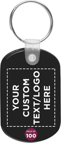 DISCOUNT PROMOS Tag Soft Plastic Keychains - 100 pack - Customizable Text, Logo - Small Key Tag Chain For Staying Organized - Rubber Key Ring Keychain – Black