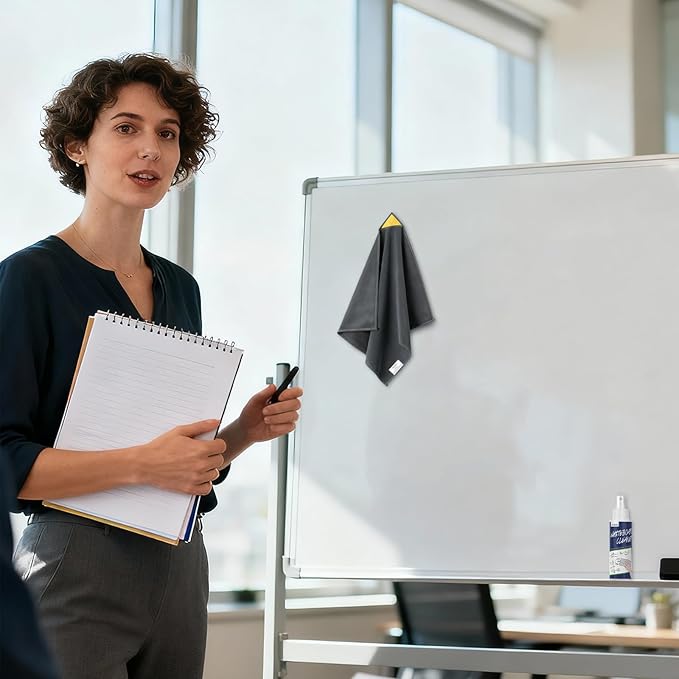 loukin 2 Pack Magnetic Whiteboard Cleaning Cloth, Dry Erase Cleaning Cloth for Classroom, Home and Office Use, Reusable & Washable, Gray, 12" x 12", 1 Bottle of 3.4 fl oz Whiteboard Cleaner Included