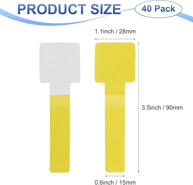 40-Pack Hook and Loop Cable Ties, 3.5 x 1.1 Inch Enhanced Self-Adhesive Cord Organizer for Desk/Home/Wall/Office Essentials, Cable Management Under Desk [Yellow]