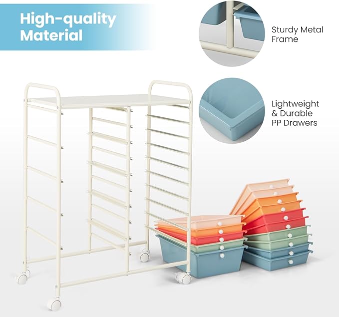 ARLIME 15-Drawer Storage Cart, 15 Drawer Trolley, Rolling Organizer Cart, Scrapbook Paper Organizer, Suitable for Office and School, Rolling Office Storage Tools