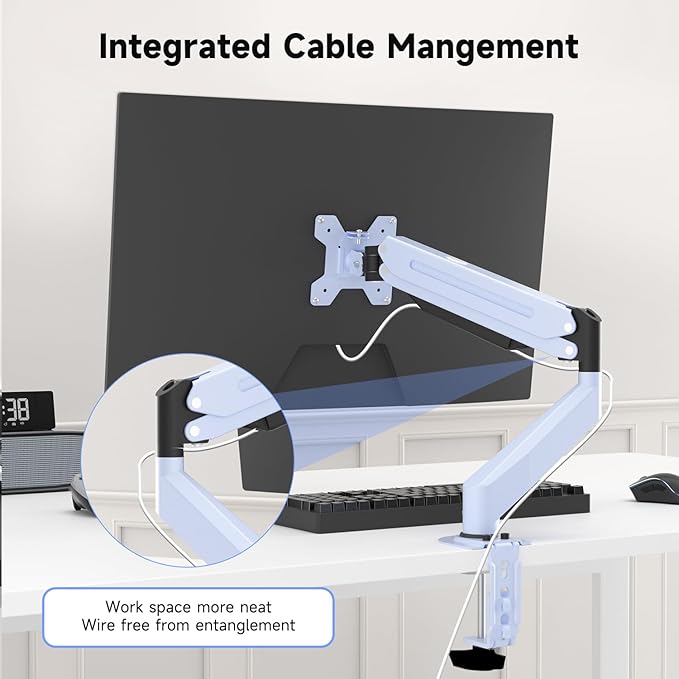Suptek Monitor Mount Gas Spring Monitor Arm Desk Mount Fully Adjustable Fits 17-32inch Monitors Weight Capacity up to 22 lbs,Blue(MD8BLUE)