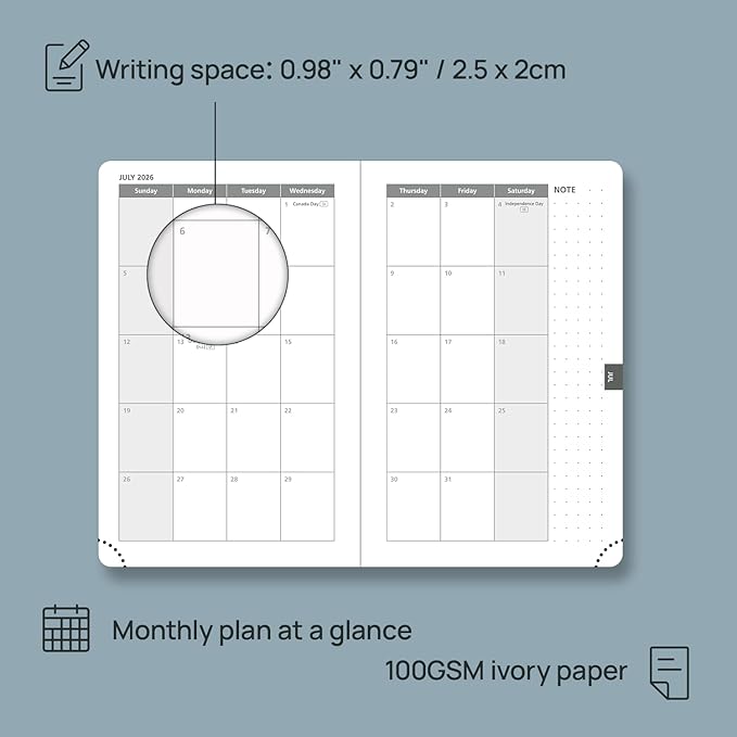 POPRUN Pocket Calendar 2026 (Small Size- 4'' x 6.25") Weekly and Monthly for Purse - Planner 2026 (Jan. 2026 - Dec. 2026) with Vegan Leather Soft Cover,Pen Holder and More - Pacific Green