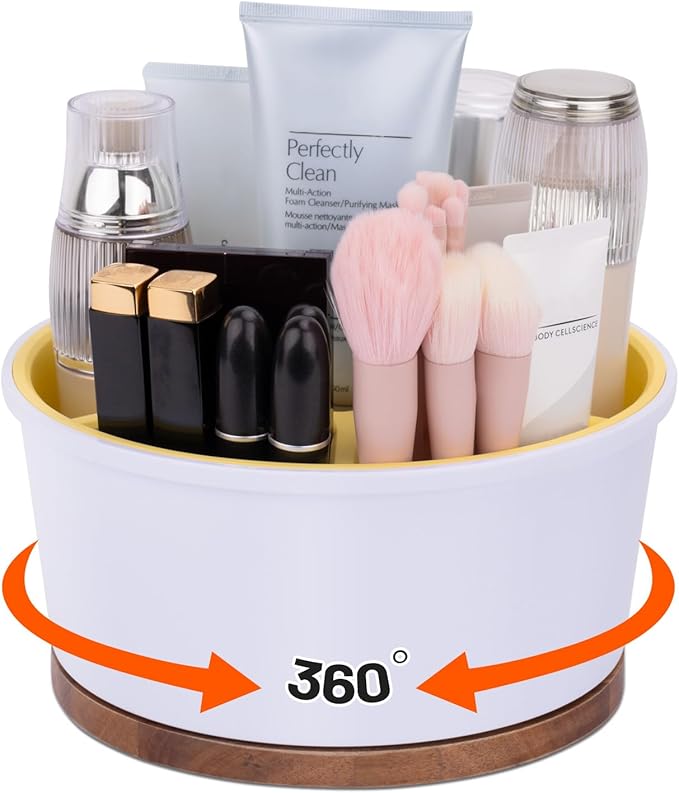 360° Rotating Pen Holder For Desk, Pencil Organizer With 7 Compartments, Melamine Silicone Art Supply Organizer For Office School Home Yellow