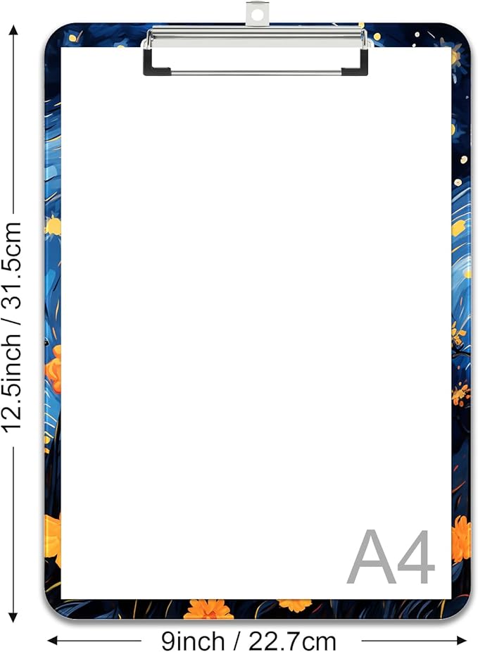 Rimilak Plastic Clipboards with Metal Clip, A4 Letter Size 9 x 12.5 in, Office Decorative for Students Women Men and Kids, Cute Custom Pattern, Starry Sky Cat