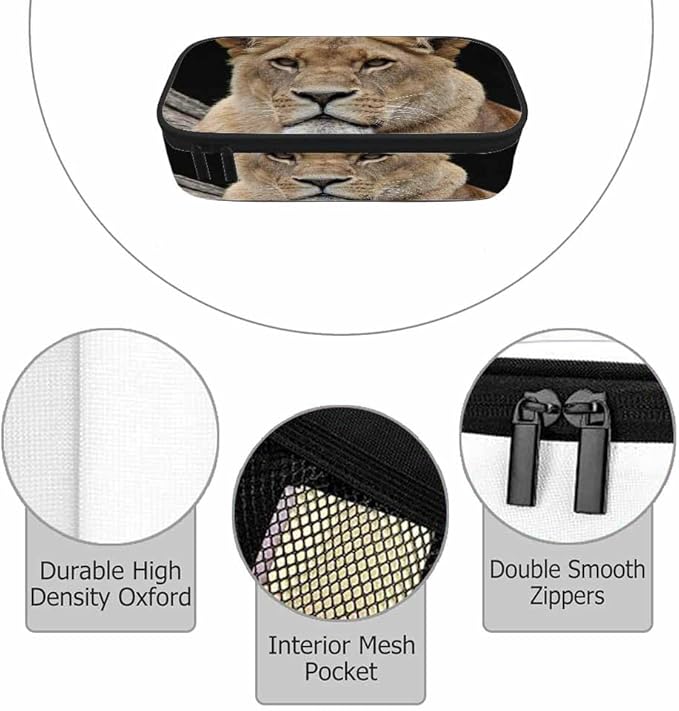 Lion Pencil Holder Bag African Animal Beast Pencil Case College Office School for Teens Boy Girl