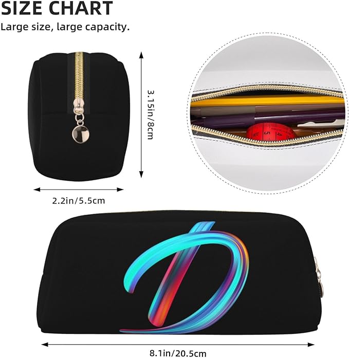 Cute Initial Pencil Case for Kids Simple Leather Pencil Pouch for Boys Girls Letter Design Pencil Box Pen Bag Pencil Pouch Office Stationery Organizer, Rainbow Letter D