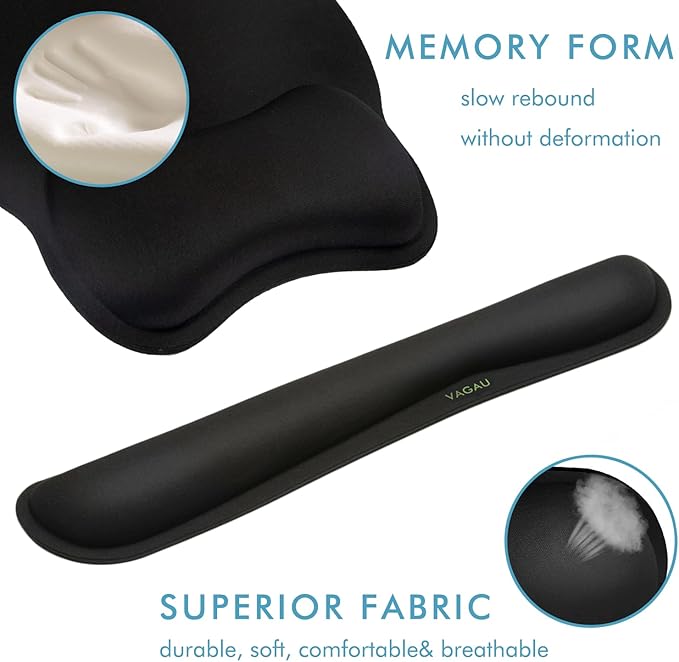 VAGAU Premium Keyboard Wrist Rest and Mouse Pad Wrist Support, Ergonomic Memory Foam Set for Office, Laptop, Mac, Computer and Gaming, Comfortable Typing &Wrist Pain Relief