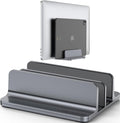Dual-Slot Aluminum Vertical Laptop Stand for Desk - Adjustable Width Dock for MacBook, Surface, Samsung, HP, Dell up to 17.3 inches - Space-Saving & Protective Design - Gray