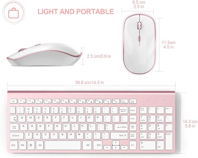 Wireless Keyboard Mouse, JOYACCESS 2.4G Compact and Ultra Slim Wireless Keyboard and Mouse for Windows, Computer, Desktop, PC, Laptop (Pink)