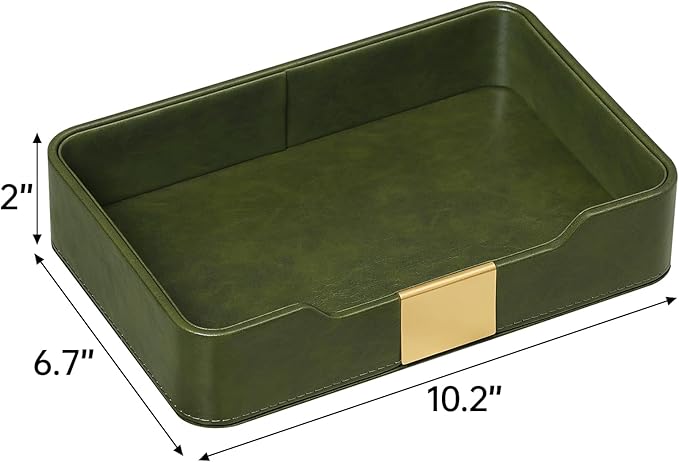 10.2" x 6.7" Nightstand Organizer Tray with Gold Accent, Decorative Valet Trays Cologne Organizer for Men, Key Bowl Perfume Trinket Tray for Dresser Bedside Entryway Table (Dark Green)