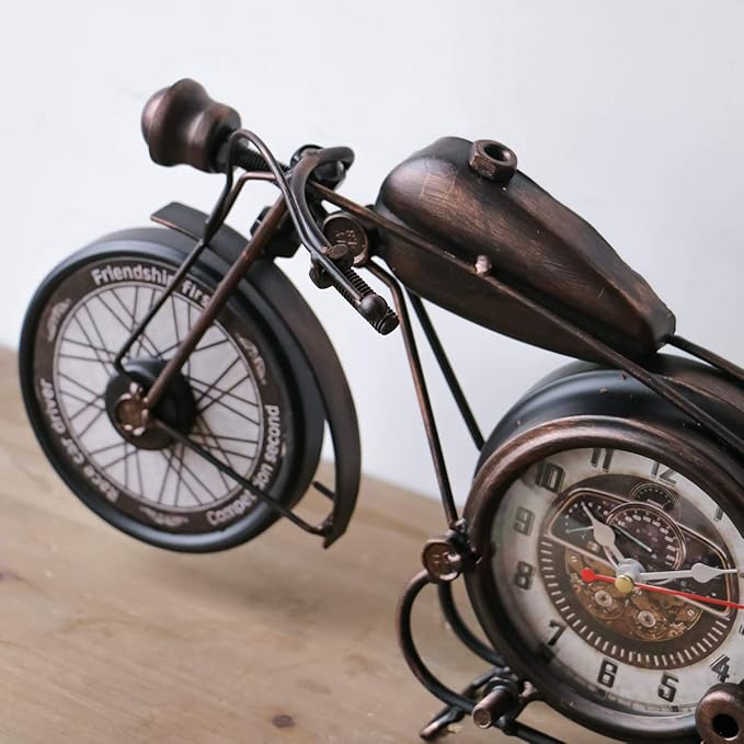 YOUKI Metal Motorcycle Art Wall Decor Desk Shelf Clocks Non Ticking Battery Operated Home Decorative Gift Idea,Wall Decorations for Bedroom Office 16.6 x 1.5X 7.9 Inches,Bronze