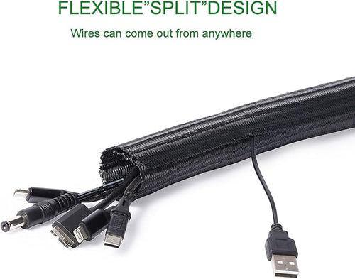 25ft – 1" Split Braided Cable Sleeve – Self-Wrapping Wire Loom Cord Protector for Power Cords, PC, TV, Automotive, and Audio Cable Management – Flexible Cable Organizer – Black