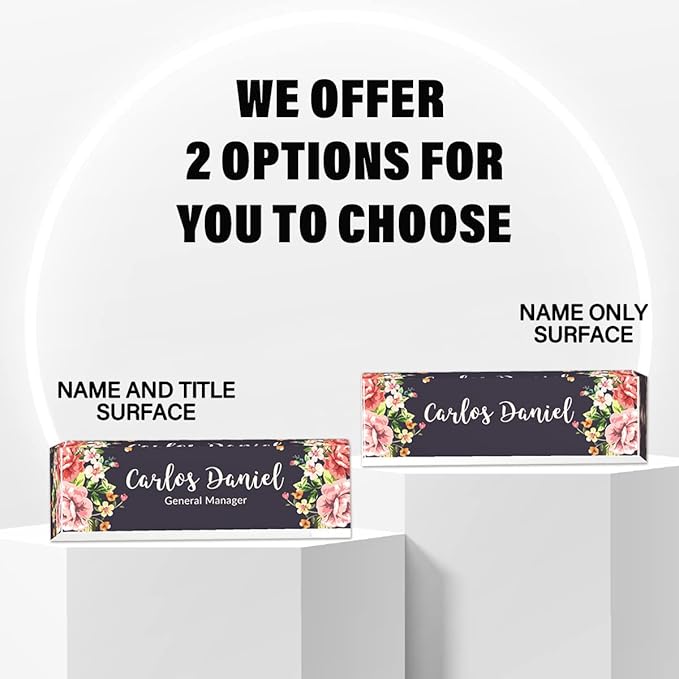 Personalized Name Plates for Desk | Custom Plate Gifts|Office Decor Women|Name Tags|Desk Decorations Women or Men|Acrylic Office Decorations(Mixed Flowers)