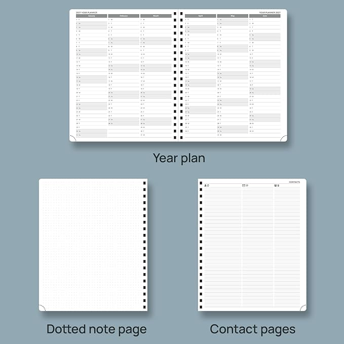 POPRUN 2026 Planner Weekly Notebook Calendar (Jan-Dec), Large Size 8.5'' x 10.5'' - Agenda 2026 Appointment Book with Monthly Tabs, Inner Pocket, Spiral Soft Cover, 100 GSM - Brown