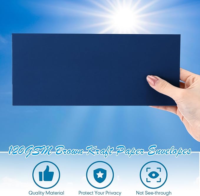 Jutom 500 Pcs Kraft Envelopes Letter Size Bulk #10 Business Strong Sealed 4-1/8 x 9-1/2 in Flap Office Printable Mailing Envelopes Windowless Invisible(Navy Blue)