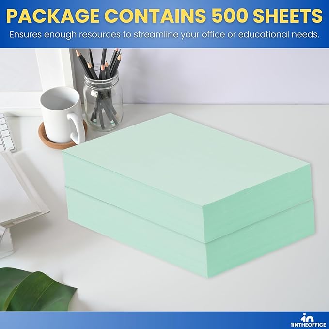 1InTheOffice Colored Copy Paper, Green Copy Printing Paper 8.5 x 11, Letter Size, Green, 20lb Density, (500 Sheets)
