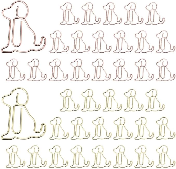 OWLFAVO 40pcs Puppy Dog Shape Paper Clips with Clear Box, Rose Gold and Yellow Gold, Funny Cute Paperclips Bookmarks Planner Clips for Fun Office Supplies School Gifts Wedding Decoration