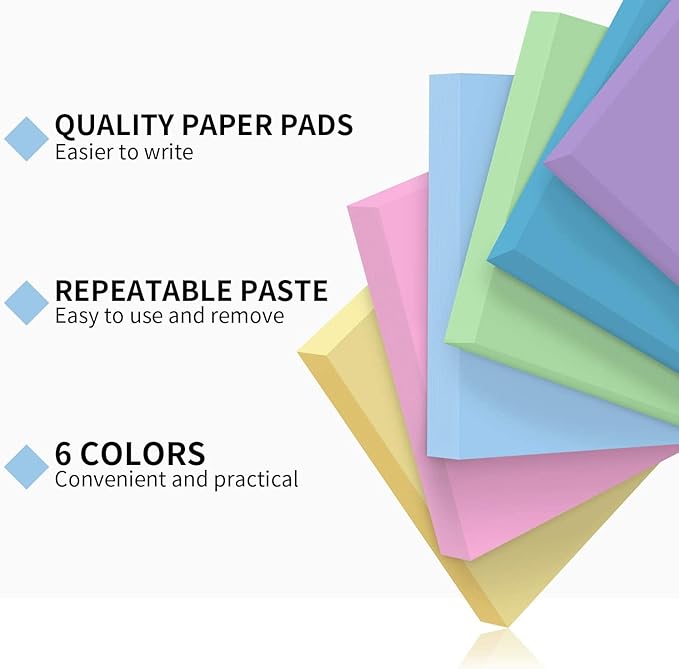 MyLifeUNIT Sticky Notes 3x3, Bulk Pack 108 Note Pads 10800 Sheets for Daily Reminder, Self-Stick Notes with 6 Assorted Colors for Office Home Notebook Supplies