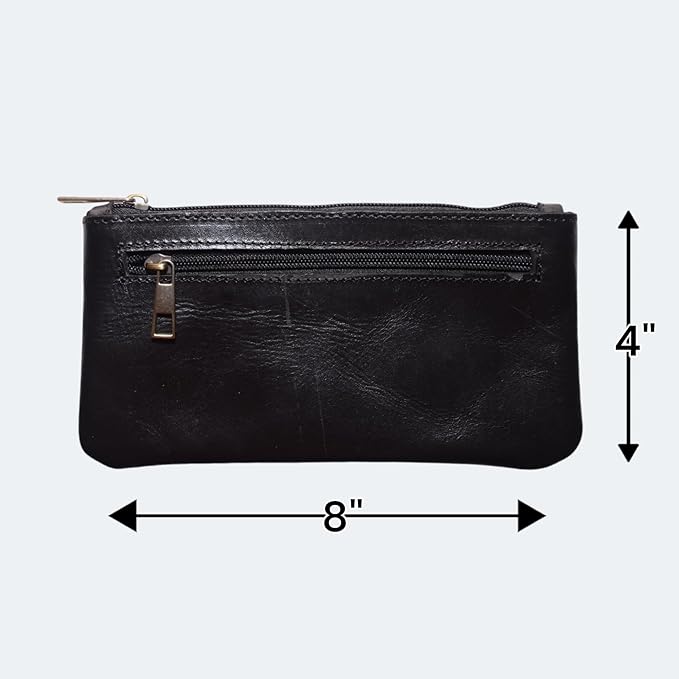 Vintage Leather Pencil Case Pouch, Pen Pouch for Work and University, for Men and Women Elegant & Practical Brown Leather Pencil Cases for Adults Perfect for Office (Black) (Black)