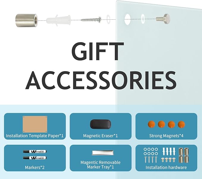 Glass Whiteboard Magnetic Dry Erase Board - Frameless Glass White Board 36 x 24 Inches, Wall Mounted, Office, Home & School