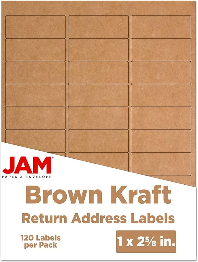 JAM PAPER Return Address Labels - Standard Mailing - 1 x 2 5/8 - Brown Kraft - 120 Shipping Labels/Pack