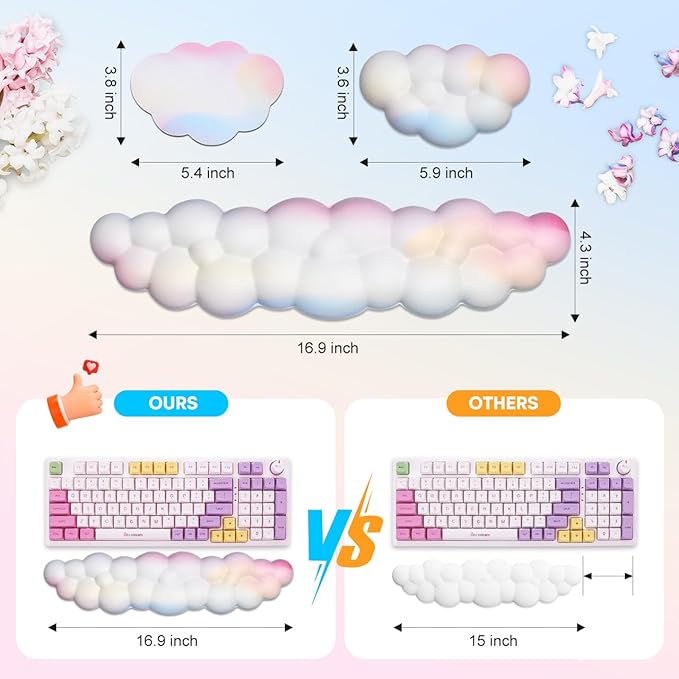 JIKIOU Upgrade Leather Cloud Keyboard Wrist Rest, Cloud Wrist Rest with Non-Slip PU Base, Comfortable Memory Foam Wrist Rest for Computer Laptop Mac Gaming Office and Pain Relief Christmas Wish Gift