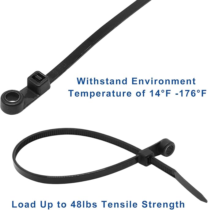 Zip Ties with Screw Hole, 8 inch 48lbs Electrical Cable Ties Straps Mount Head Plastic Ties Multipurpose Heavy Duty Nylon Zip Tie for Indoor & Outdoor (Black 8", 300pcs)