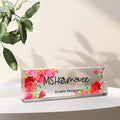 Personalized Office Desk Name Plate - Custom Acrylic Decor Accessories, Gift for Women (Pink Rose) 731