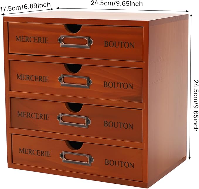 Stackable Wooden Desk Organizer with 4 Drawers Retro Brown Modular Storage Boxes for Home Office, Makeup, Stationery - No Assembly Required