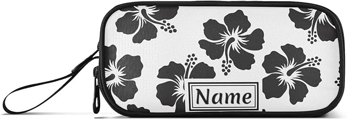 Custom Tropical Hawaiian Hibiscus Flowers Pencil Case Box Boys Girls Personalized Name Large Pencil Pouch Stationery Pen Bag Organizer for Kids Adults School