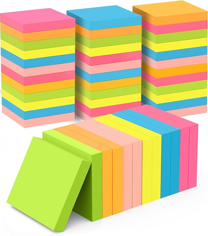 Weliu Sticky Notes 3x3 Inches, Self-Stick 48 Pads Bulk, 100 Sheets/Pad, 6 Bright Colors, Adhesive Notes for Home, School, Office, Use on Walls, Doors, Windows