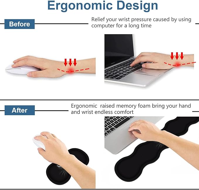 Ergonomic Keyboard Wrist Rest & Mouse Pad Wrist Rest Set, Large XXL Gaming Desk Mat 31.5"x 11.8" with Memory Foam, Easy Typing Pain Relief for Office & Home, Cute Black Cat Face