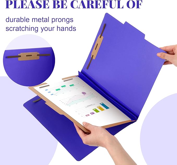 Skyygemm 60 Pcs Classification Folders Letter Size, 1 Divider Pressboard File Folder with Fasteners, Expanding Tax File Organizer Bulk for Teachers, Office, Church, Christmas Donations (Purple)