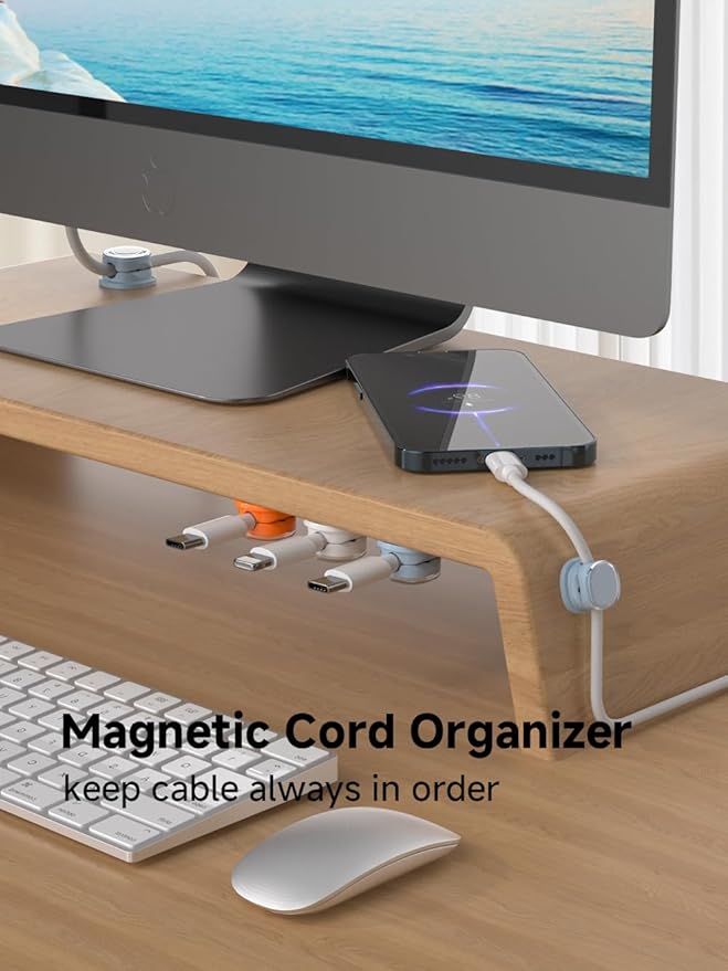 Magnetic Cable Clips, Adjustable Cord Holder Management, Adhesive Wire Keeper Organizer for Home Office Desk Phone PC Car Wall Desktop Nightstand Appliance (9-PCS White_Orange_Blue)
