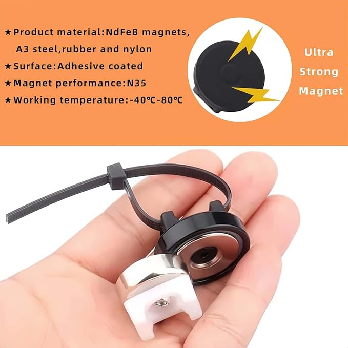 Heavy-Duty Magnetic Zip Tie Mounts,30Pcs Multipurpose Cable Holder with Nylon Cable Ties (100 Pieces) for Efficient Wire Management