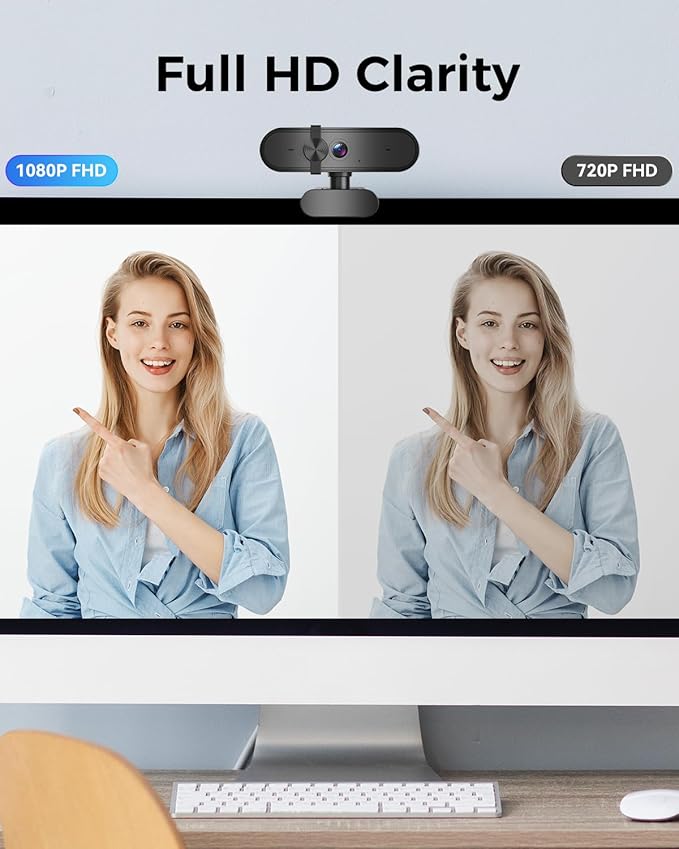 Edew 1080P Webcam Computer Camera with Microphone & Wide View - Auto Light Correction Webcam for PC, Mac, Laptop, Desktop - Built-in Privacy Cover Plug & Play USB for Zoom/Skype/Streaming
