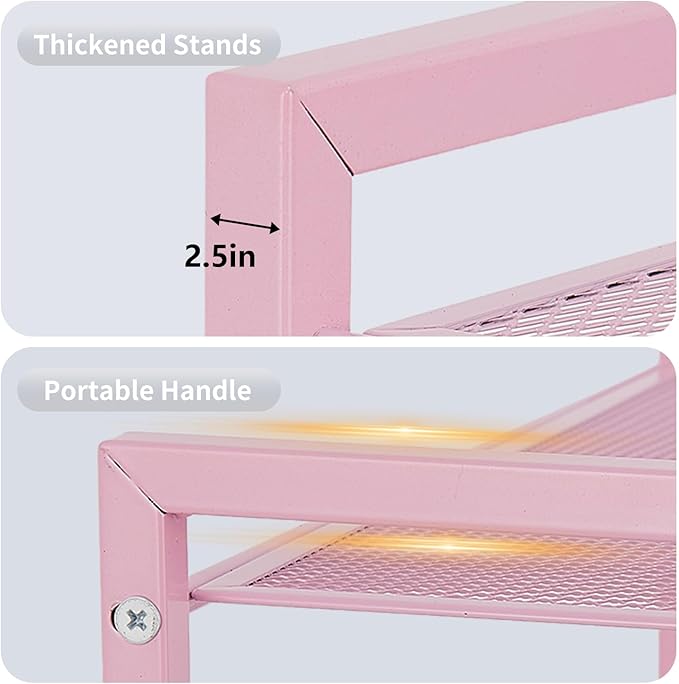 Desktop Shelf Organizer, 3-Tier Office Storage Rack, Adjustable Metal Bookshelf for Top of Desk, Pink Desk Organizer for Office, Home, Dorm and Small Spaces (Pink)