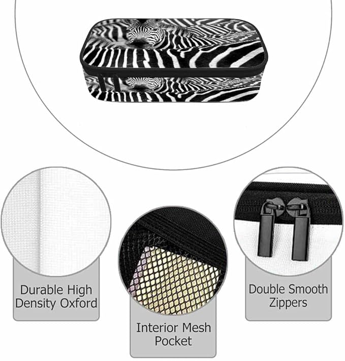 Zebra Pencil Bag Black And White Striped Animal Big Capacity Pencil Case Pencil Pouch Pen Bag School Students Boy Girl