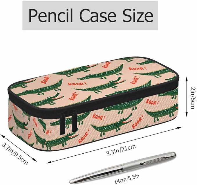Crocodiles Pencil Bag Cute Cartoon Animal Roar Green Big Capacity Pencil Case Pencil Pouch Pen Bag for Teen Men Women