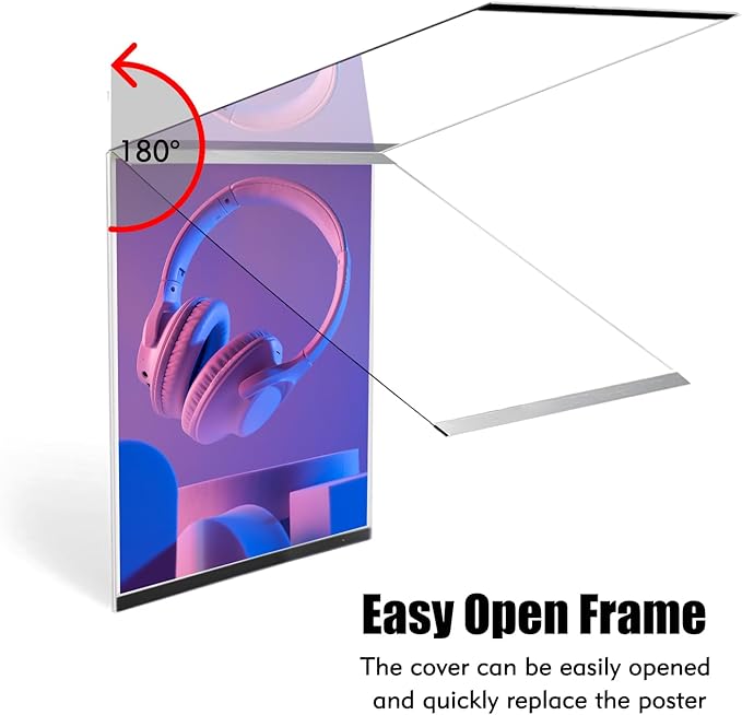 Acrylic Magnetic Sign Holder, Easy-Opening 11 x 17 Wall Mount Display Frames, Self Adhesive Back Plastic Clear Document Frame, Silver Aluminium Strips Frame (11 x 17, 12Pack)