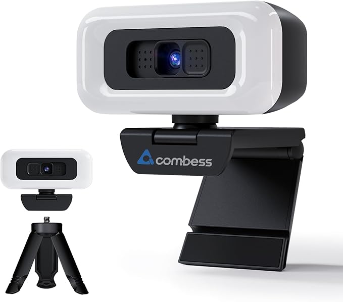 Combess Webcam for PC - PC Camera Webcam 1080P, Desktop Computer Web cam with Privacy Shutter and Tripod Autofocus, Dual Noise-USB Plug&Play,Cancelling Mics,Auto Light Correction,