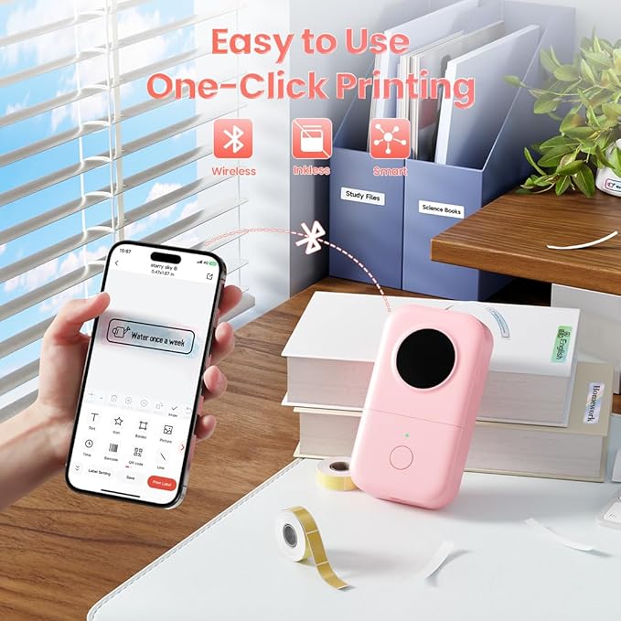 Phomemo D30 Label Maker with 3 Roll Papers - White/Clear/Gold Labels, Portable Handheld Bluetooth Mini Label Printer, Multiple Templates Fonts Icon, Thermal Small Label Printer Rechargeable