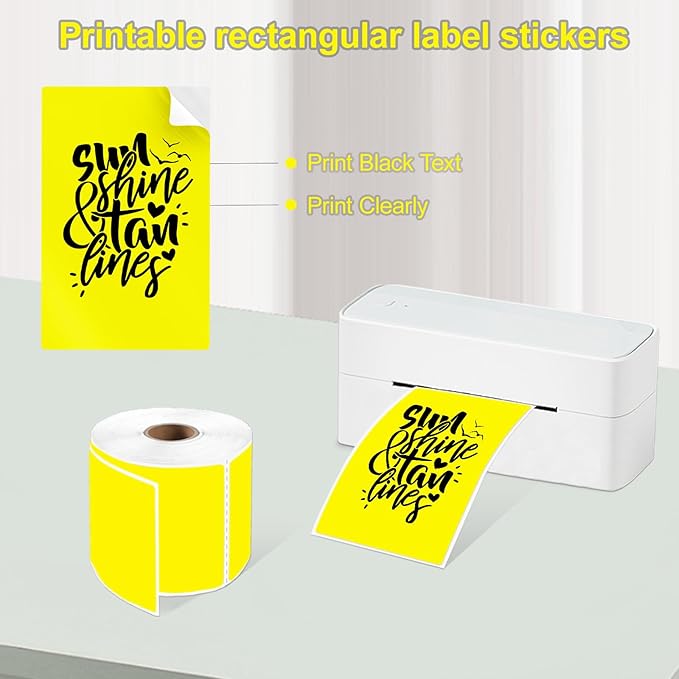 YOULAISHI 300per Roll 3 X 5 Inch Printable Rectangle Color Coding Labels, Adhesive Color Coding Stickers for Bar-Codes, Address, Small Business Labeling, Inventory, Yellow