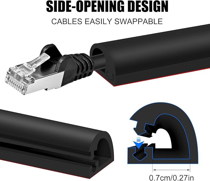 Self-Adhesive Cable Hider, Flexible Wire Cover Cable Raceway for Wires, Wall Mount TV, Home Audio, Network, Power, and Phone Line Managemen (Black, 157inch)