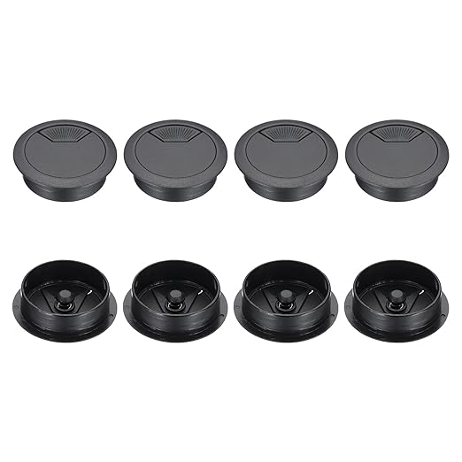 PATIKIL 53mm Desk Grommet, 8pcs Desk Cord Hole Cover Desk Cable Hole Grommet Cover Sturdy ABS Plastic Round for Cables Cabinets Desktop Equipment Wiring Organizing,Elasticity, Black