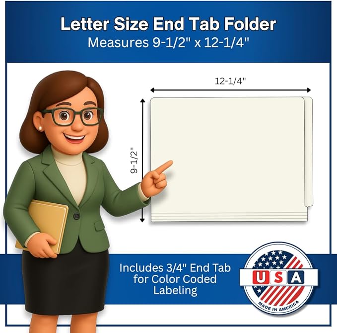 White File Folders, USA Made, Doctor Stuff, No Fasteners, Durable 11pt, Reinforced End Tab File Folders, Colored Office & Medical Charts and Patient Chart, Box of 100