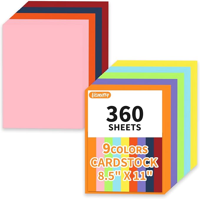 360 Sheets Colored Cardstock 8.5" X 11", 9 Assorted Colors Construction Paper 200 GSM Card Stock Printer Paper 8.5 x11 for Scrapbook, Cricut, Card Making, DIY Crafts, School Supplies,Party Decorations