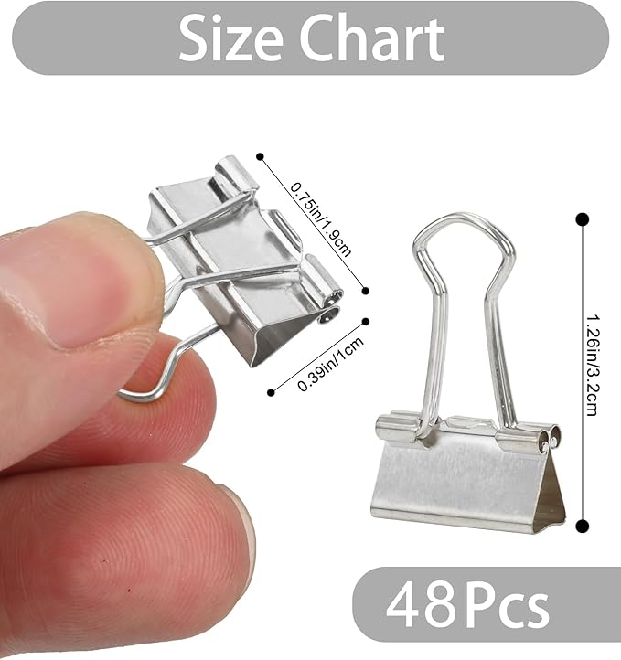 Konilaomu Small Clips Binder Clips 0.75 inch, Small Paper Clips for Office (48 Pcs) (Silver)