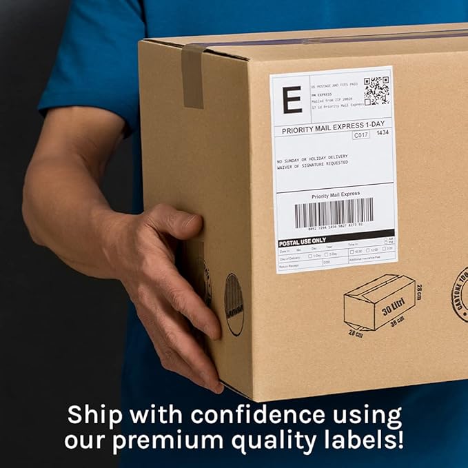 Premium Label Supply White Sticker Half Sheet Labels – 8.5" x 5.5" – Laser/Inkjet Compatible – (2 per Sheet), 200 Sheets - 400 Total Adhesive Labels