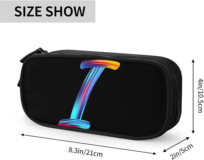 Cute Initial Pencil Case for Kids Students, Large Capacity Pencil Pouch for Boys Girls, Letter Design Pencil Box Pen Bag Office Stationery Organizer, Rainbow Letter I